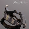 Bracelet à fermeture macramé 1,6 cm Damier de strass sur ruban noir feutré (1891)