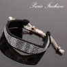 Bracelet à fermeture macramé 1,6 cm Strass cristallin sur ruban noir feutré (1892)