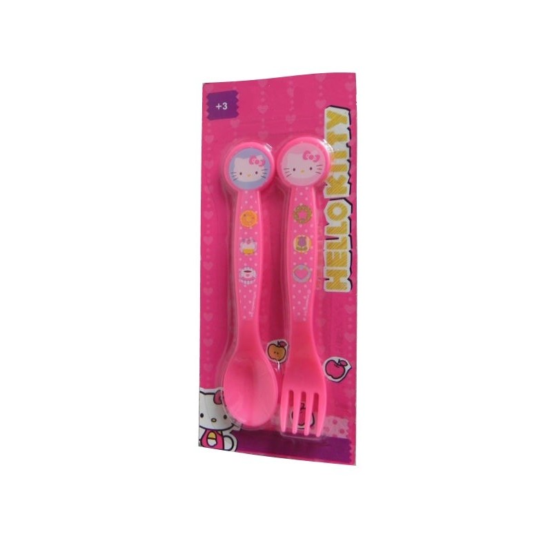 Ensemble couverts en plastique rigide rose Hello Kitty  (2358)