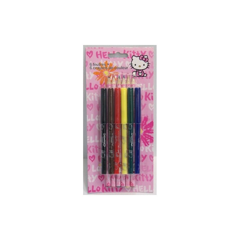 6 Feutres + 6 Crayons de Couleur - Hello Kitty  (1378)