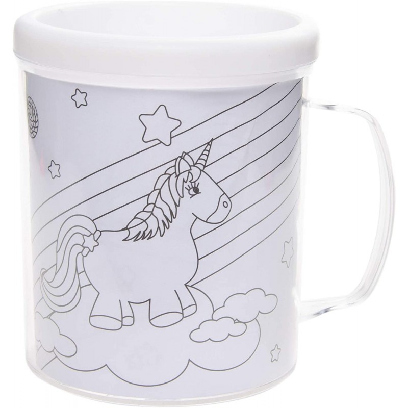 Tasse à colorier pour enfant, 3 motifs de licorne (2945)